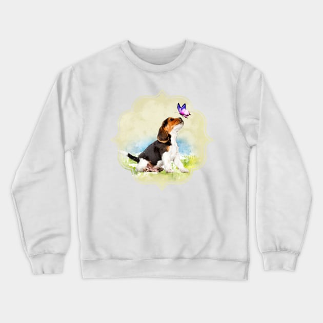 Beagle puppy with butterfly Crewneck Sweatshirt by Nartissima